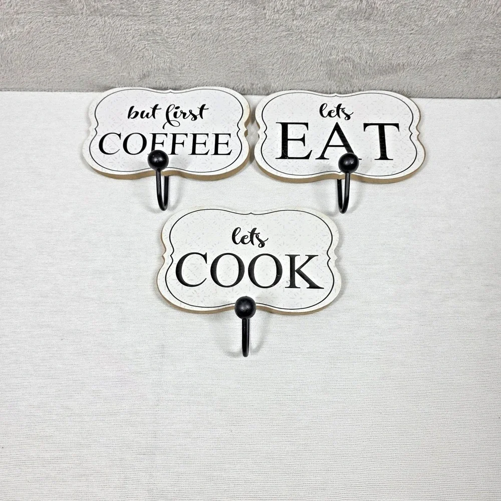 Let's Cook 3 Piece Wall Decor With Hooks Kitchen Decor